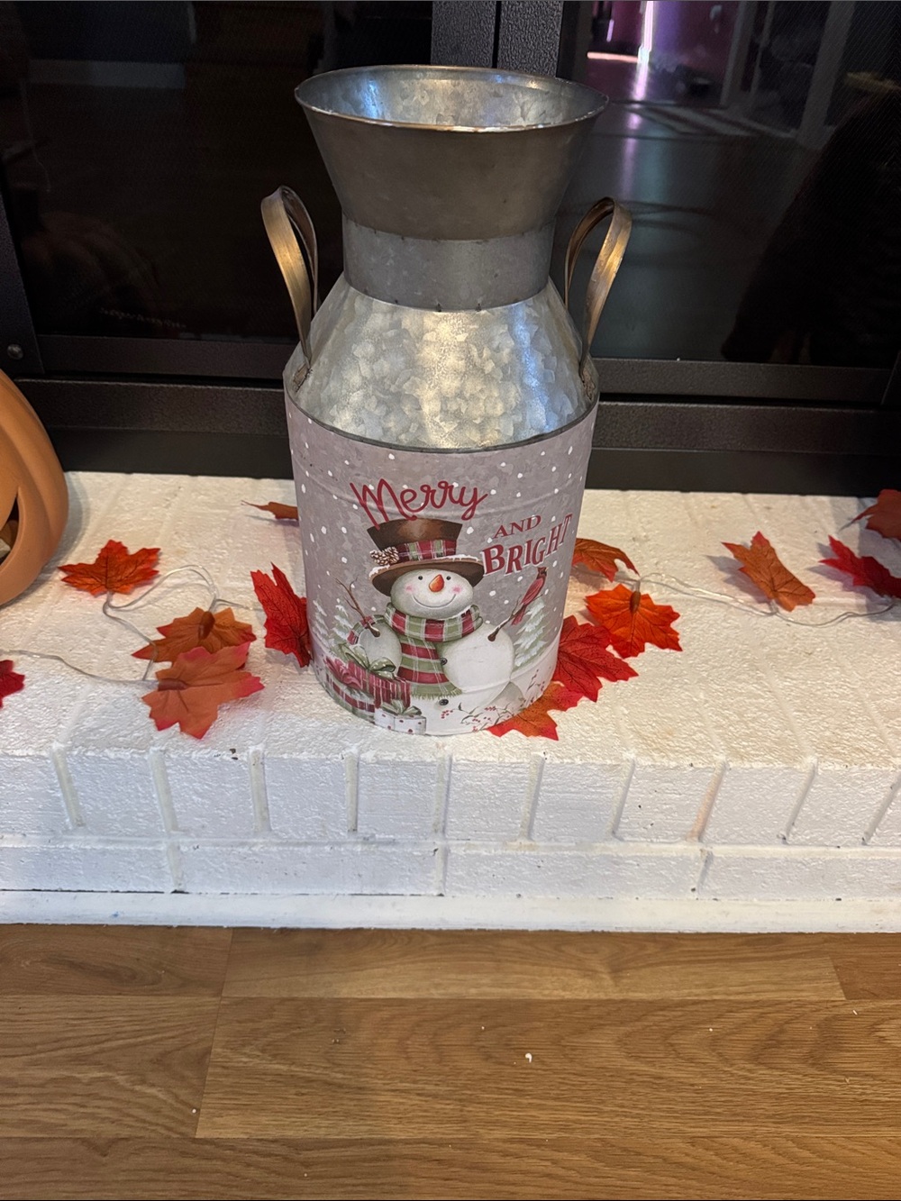 Merry and Bright Snowman Metal Holiday Vase - Silver and Red